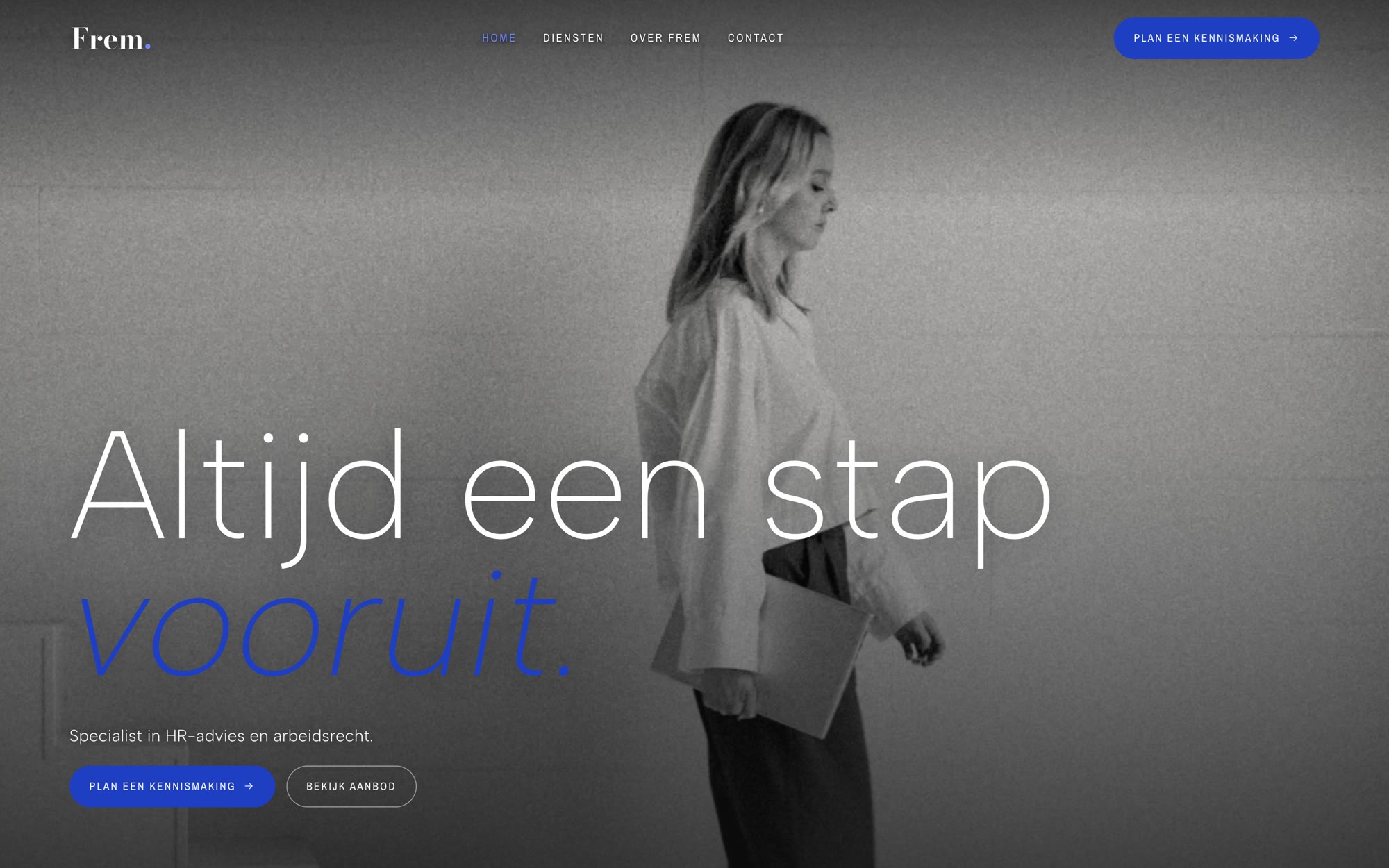 De website van Frem: altijd een stap vooruit, specialist in HR-advies en arbeidsrecht